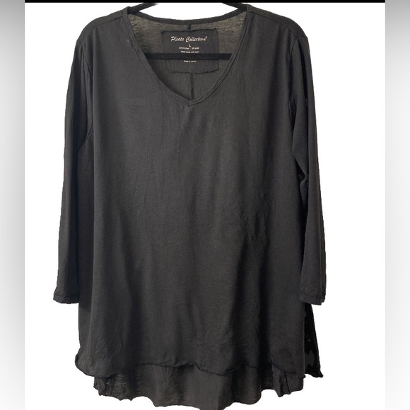 Pleats Collection Cotton Blend Black Long-sleeve Top - Picture 1 of 5